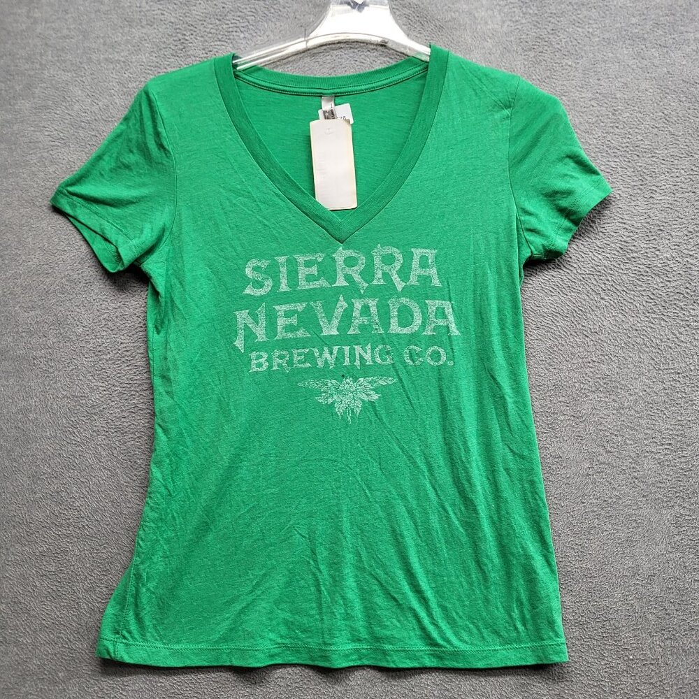 Sierra Nevada Brewing Co Women Shirt XL Green Logo V Neck Short Sleeve Tee NWT